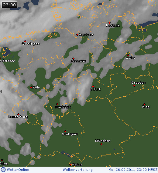 Wolkenverteilung über Mitteleuropa am 26.09.2011 um 23:00 MESZ