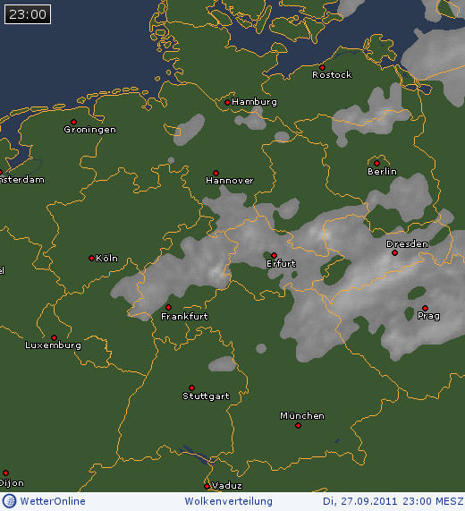 Wolkenverteilung über Mitteleuropa am 27.09.2011 um 23:00 MESZ