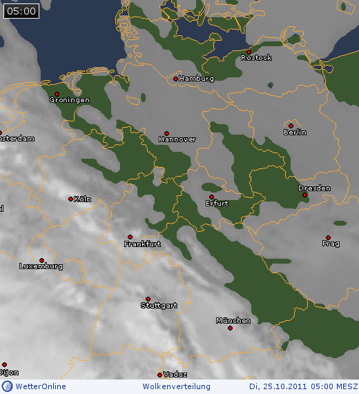 Wolkenverteilung über Mitteleuropa am 25.10.2011 um 05:00 MESZ