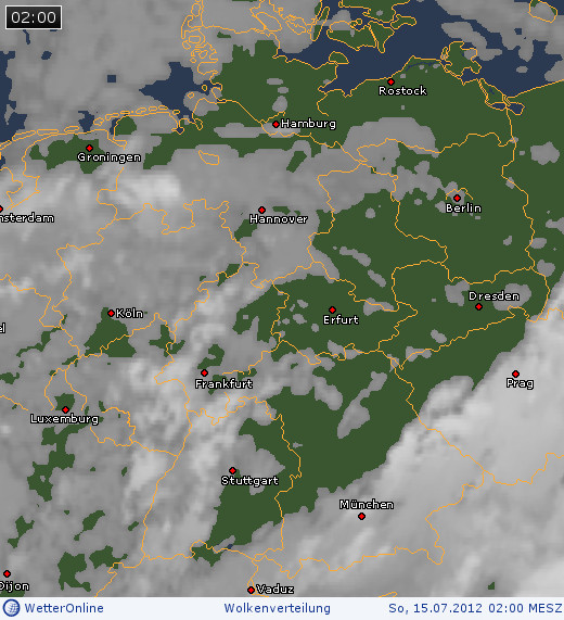 Wolkenverteilung über Mitteleuropa am 15.07.2012 um 02:00 MESZ