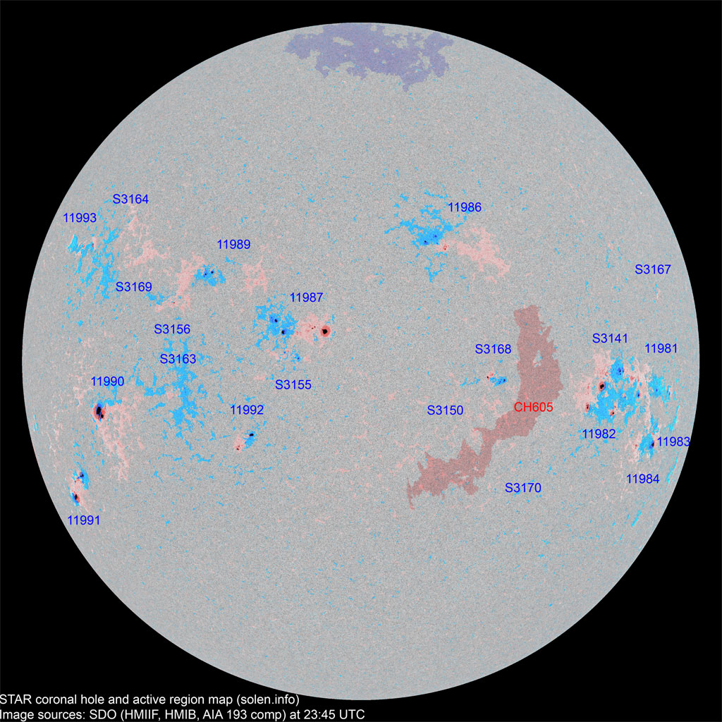 Anblick der Sonne mit aktiven Regionen und Coronal Holes am 27.02.2014 um 00:45 MEZ