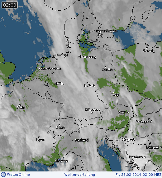 Wolkenverteilung über Mitteleuropa am 28.02.2014 um 02:00 MEZ